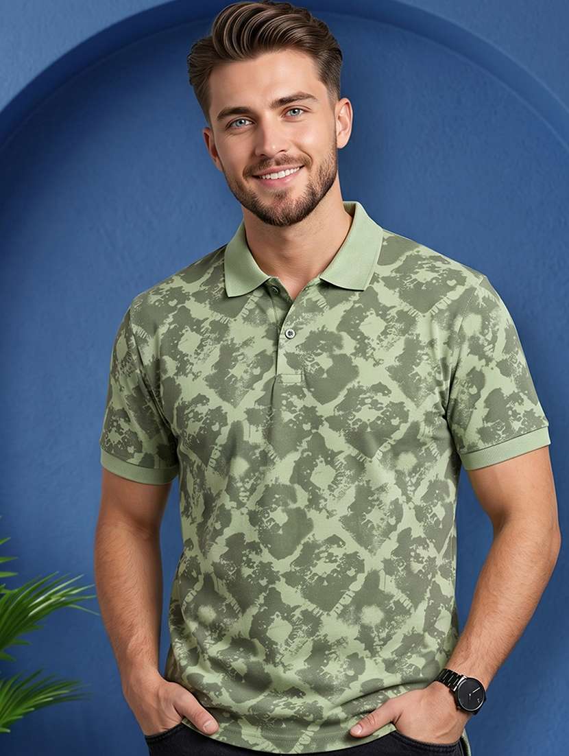 men printed short sleeve regular fit polo t-shirt