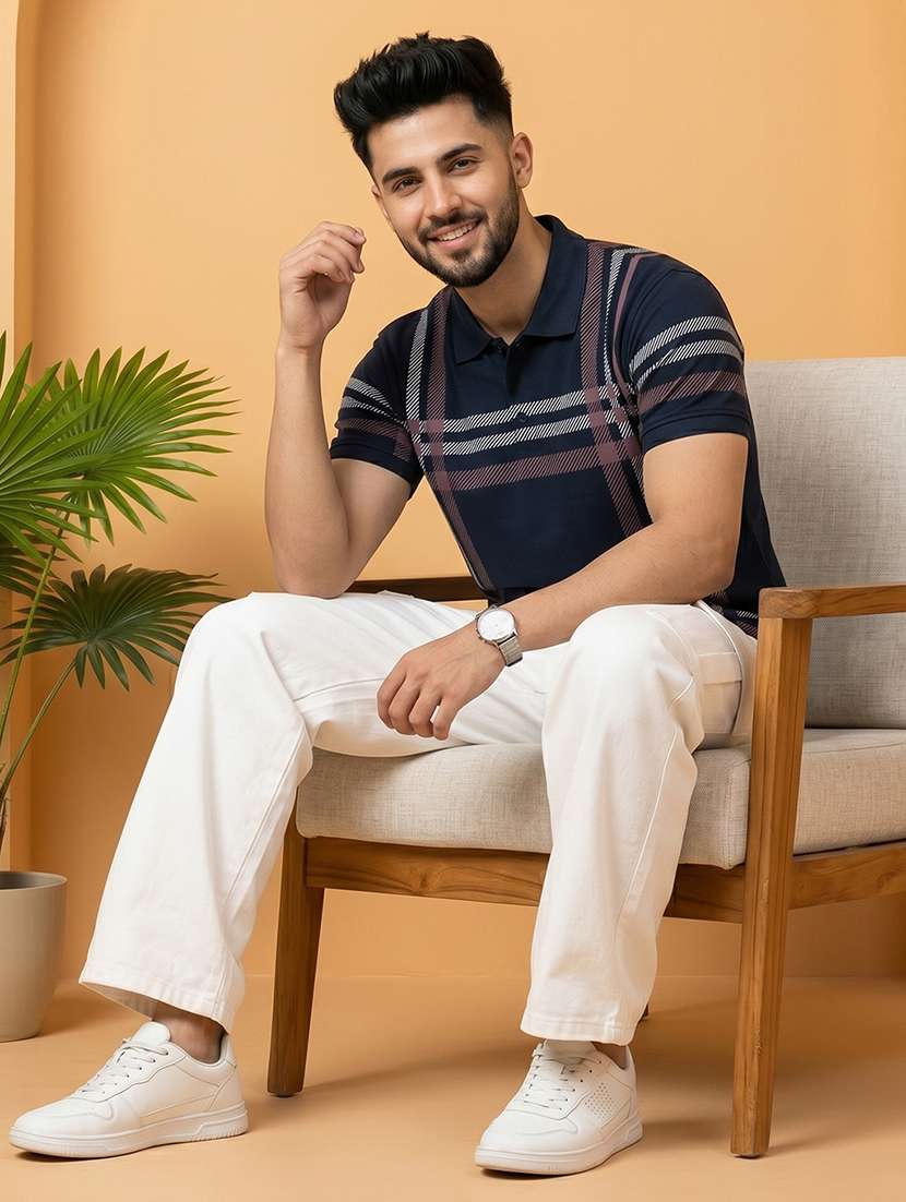 navy blue polyester placement print tshirt - 22520675 -  Standard Image - 2