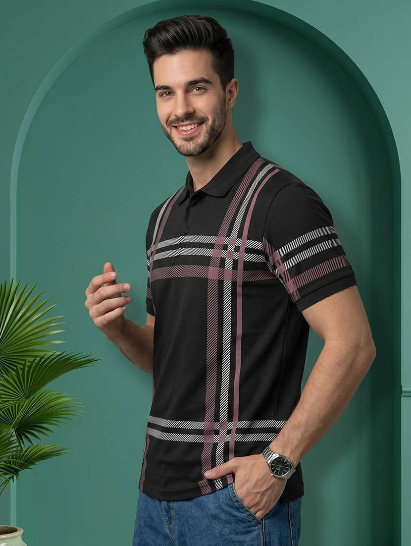 men checkered short sleeve regular fit polo t-shirt - 22520685 -  Standard Image - 2