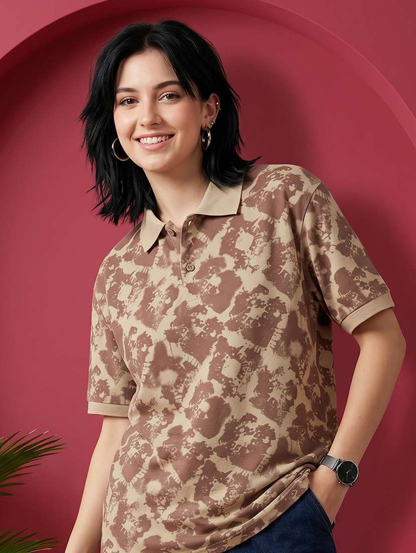 women printed short sleeves oversized polo t-shirt