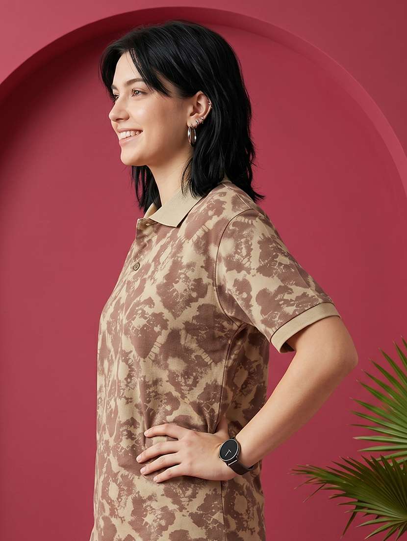 women printed short sleeves oversized polo t-shirt - 22520699 -  Standard Image - 2