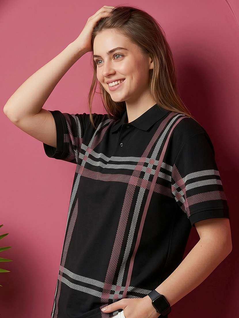 women checkered short sleeves oversized polo t-shirt - 22520716 -  Standard Image - 2