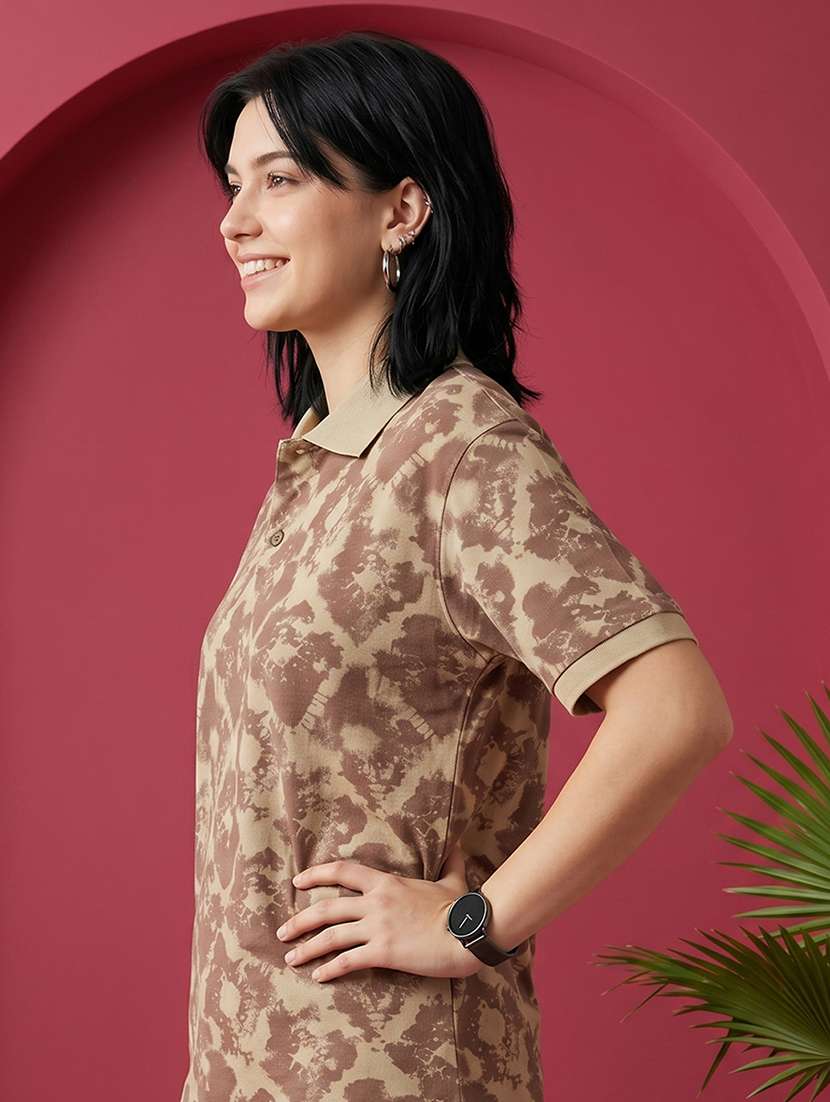 women printed short sleeves oversized polo t-shirt - 22520720 -  Standard Image - 2