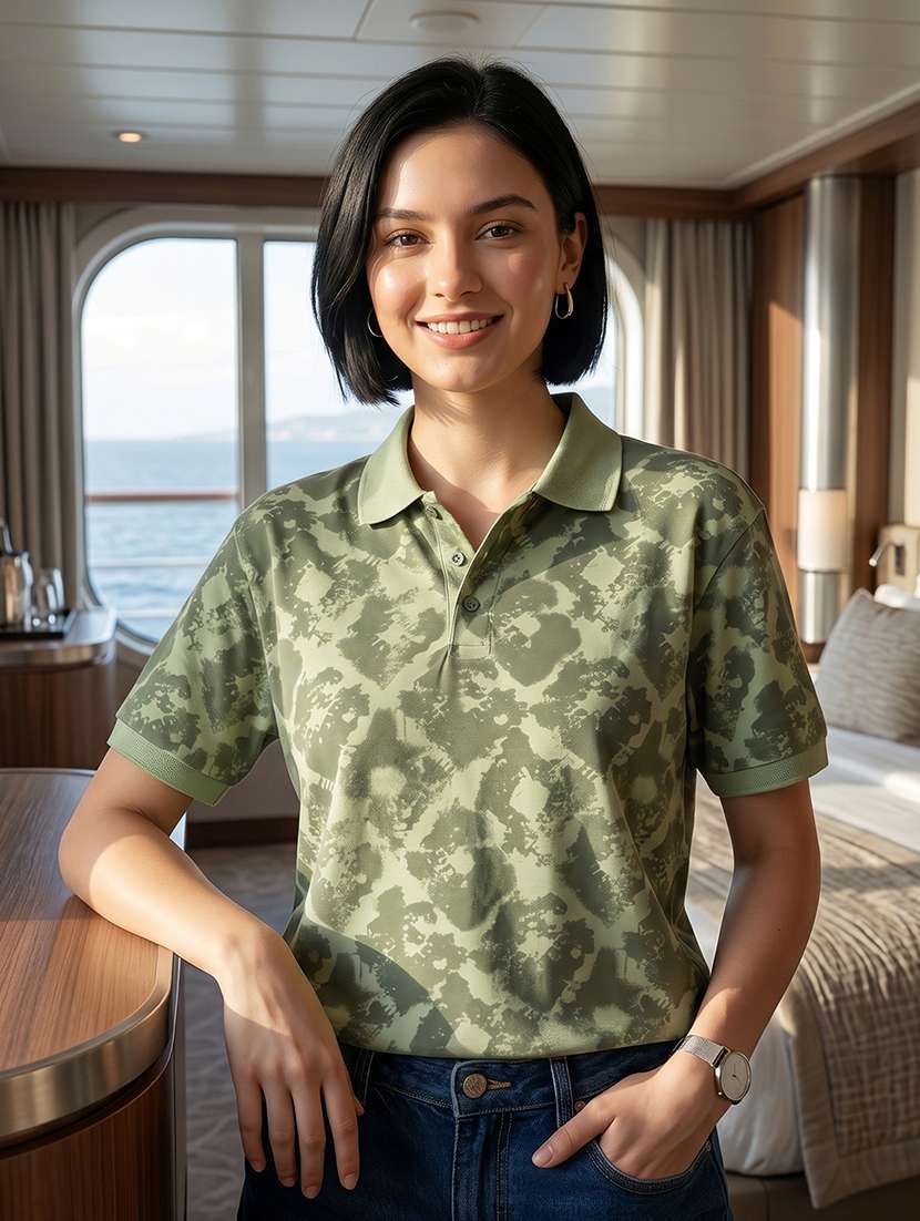 women printed short sleeves oversized polo t-shirt