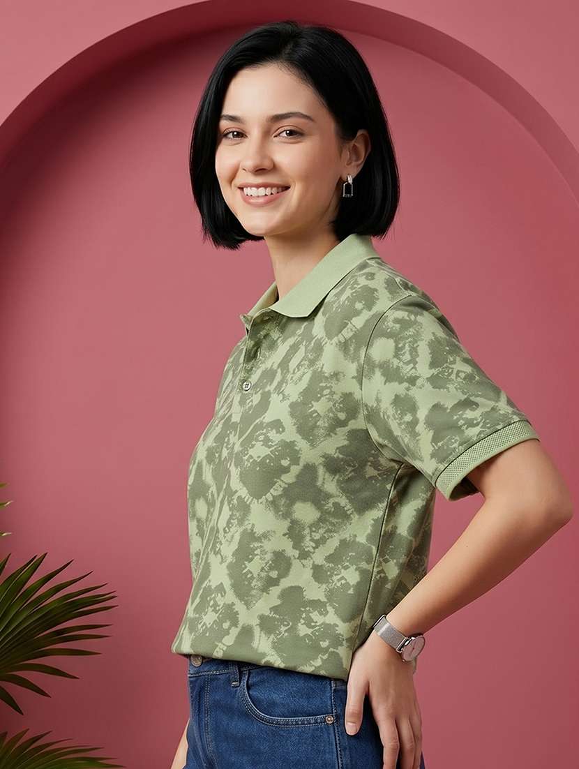 women printed short sleeves oversized polo t-shirt - 22520723 -  Standard Image - 2
