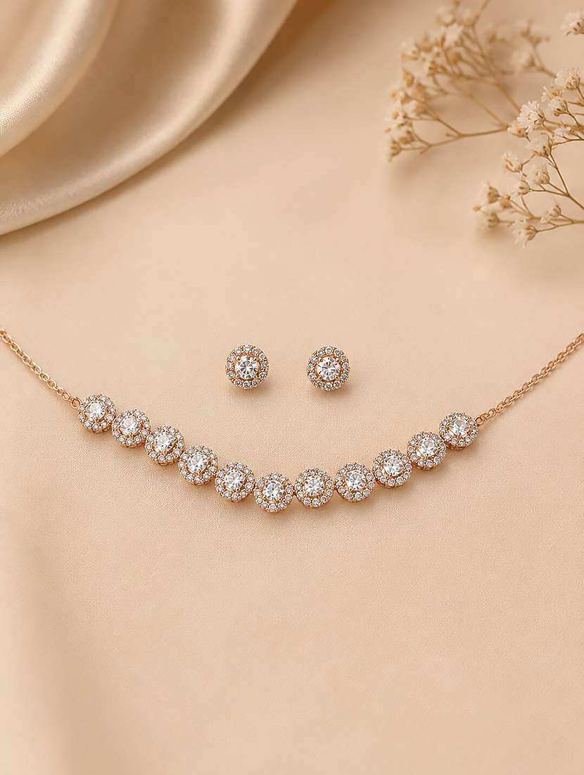 elegant rose gold crystal jewellery set for women