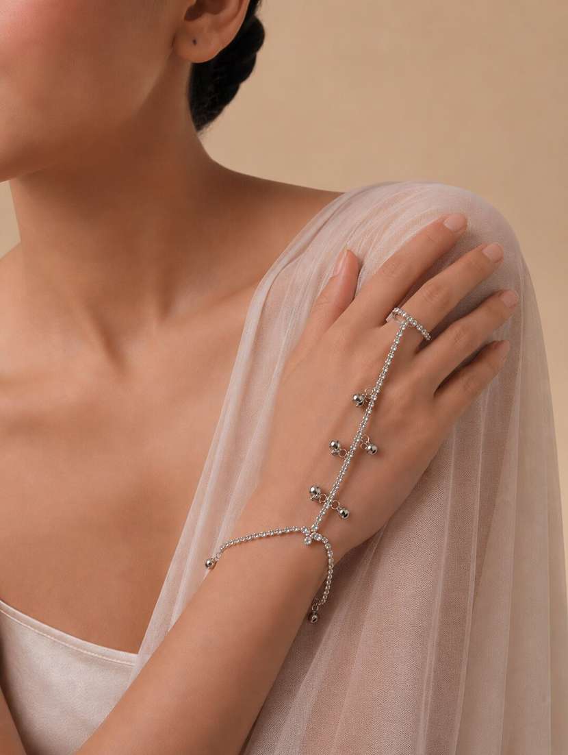 stylish stone studded silver tone hathphool for women - 22520810 -  Standard Image - 2