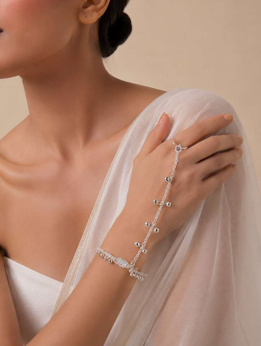 stylish silver-plated stone studded hathphool for women - 22520812 -  Standard Image - 2