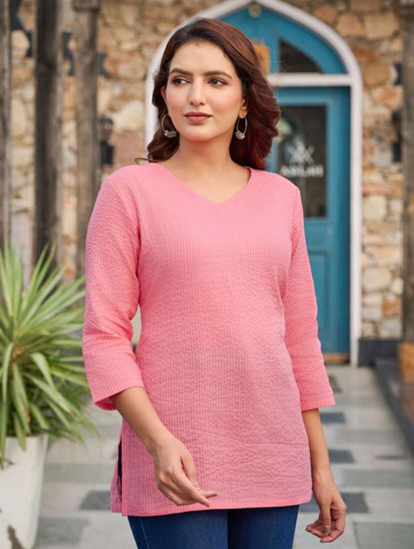 women self design v neck straight kurti - 22520854 -  Standard Image - 2
