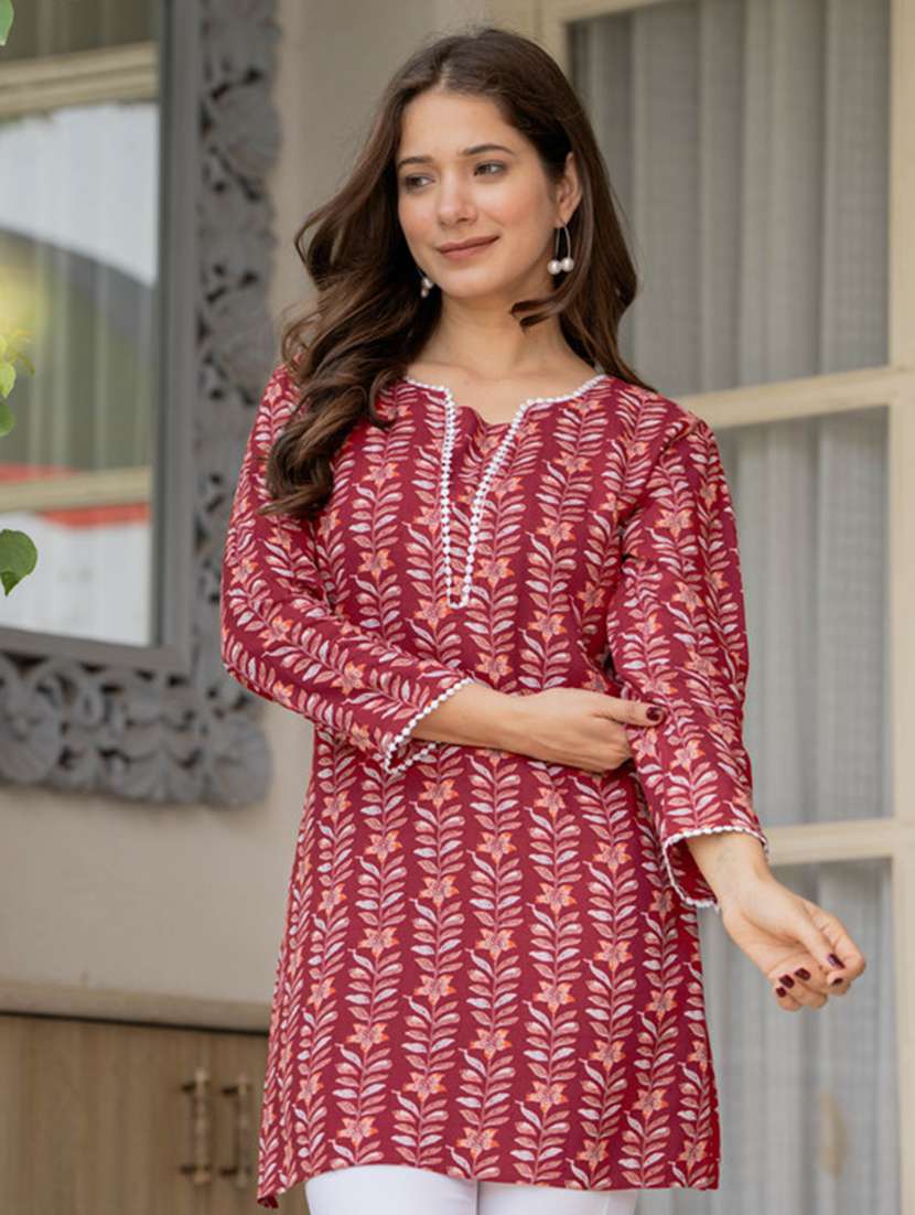 women printed notch neck straight kurti - 22520855 -  Standard Image - 2