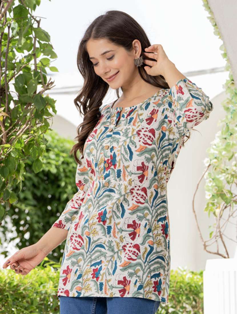 women printed notch neck straight kurti - 22520857 -  Standard Image - 2