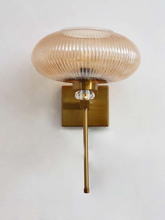 Elegant Amber Ribbed Kachori Glass Wall Light - 22520925 -  Standard Image - 2