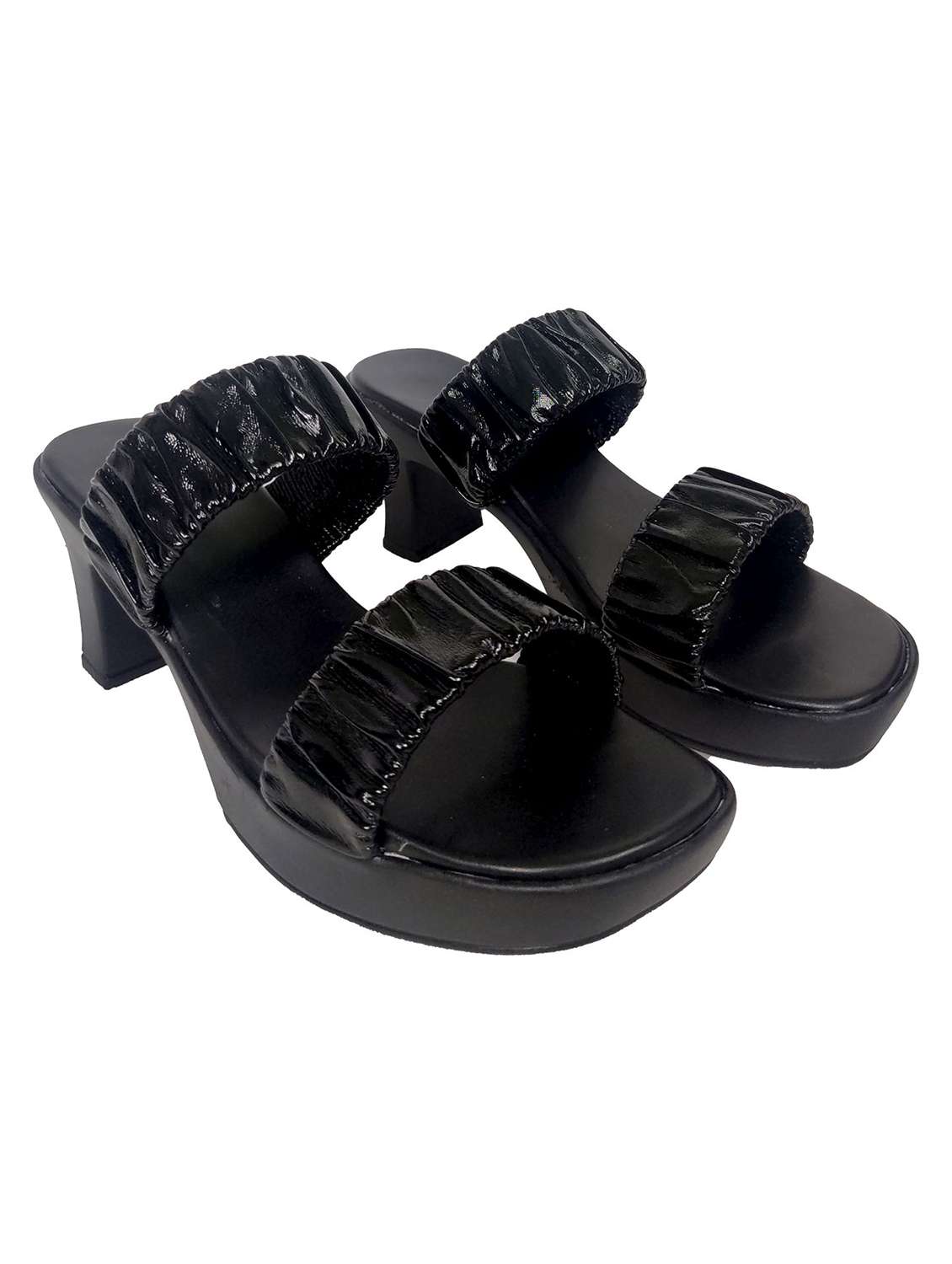 women textured slip on block heel sandal
