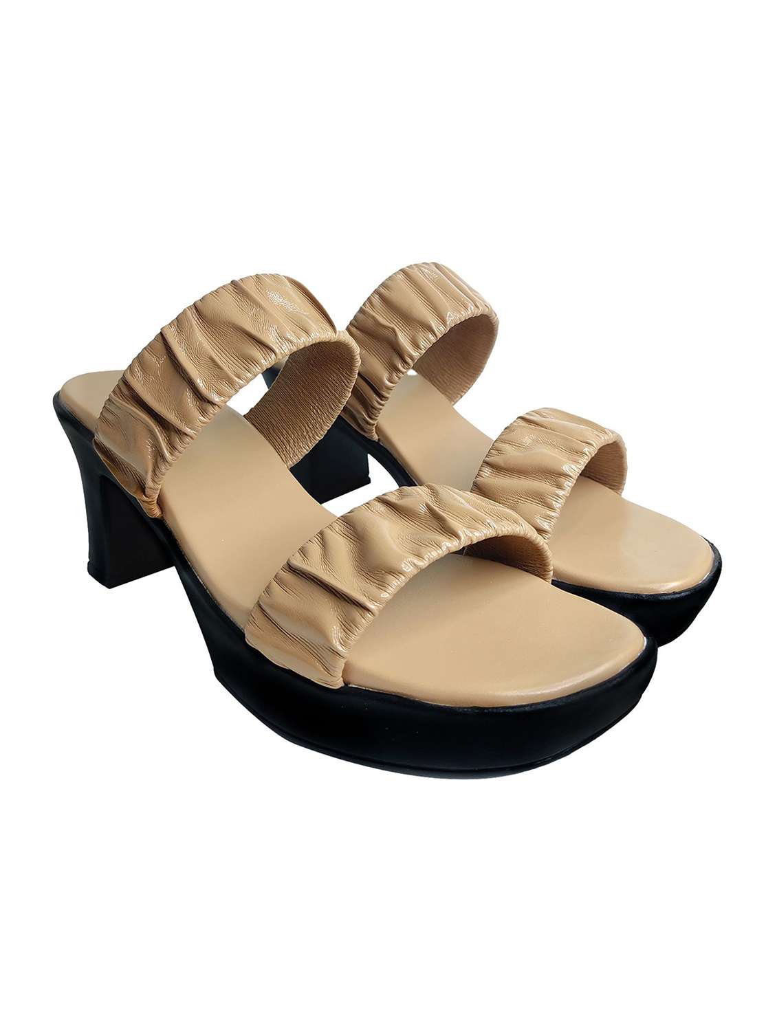 women textured slip on block heel sandal