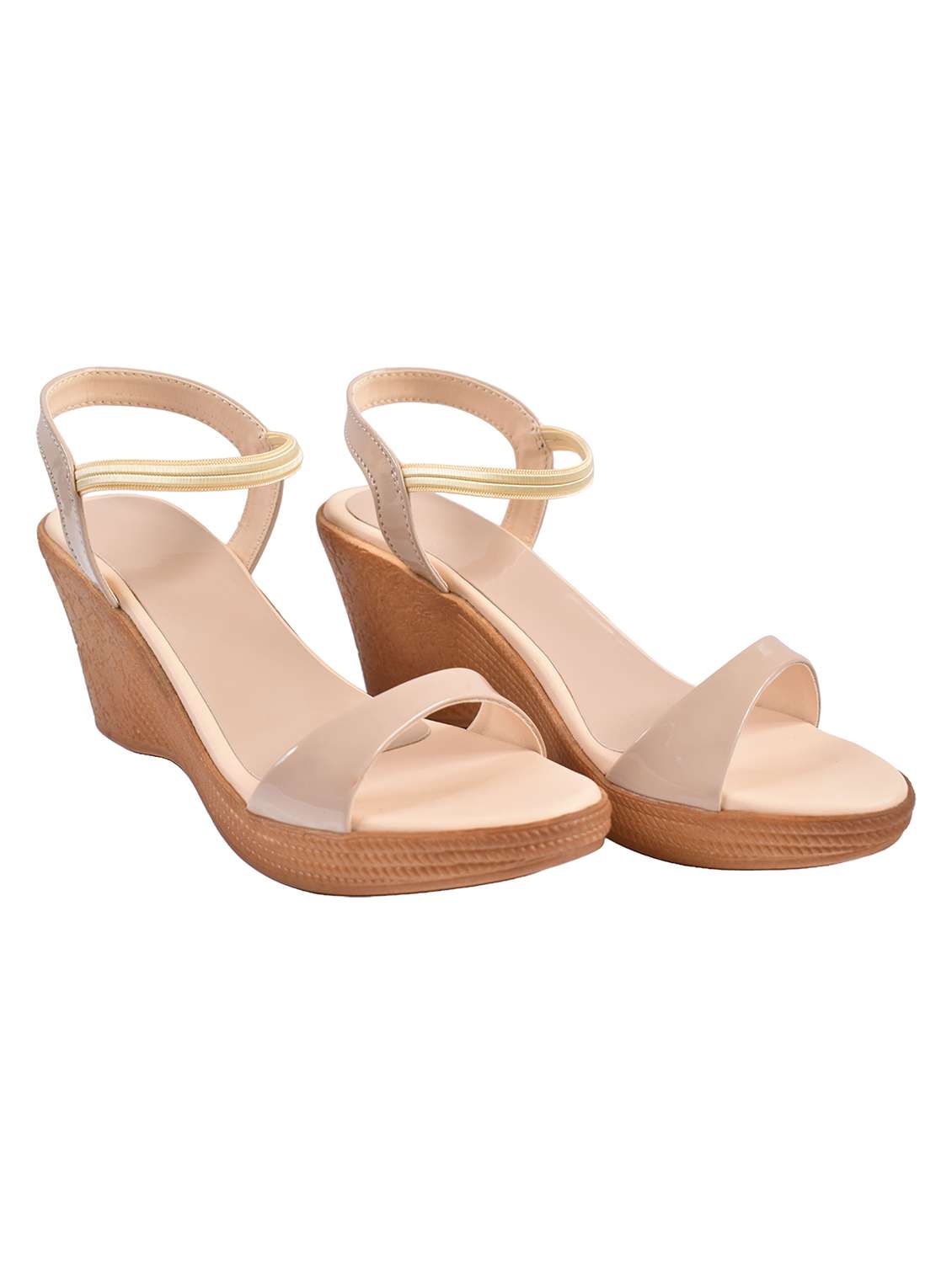 women solid ankle strap wedges
