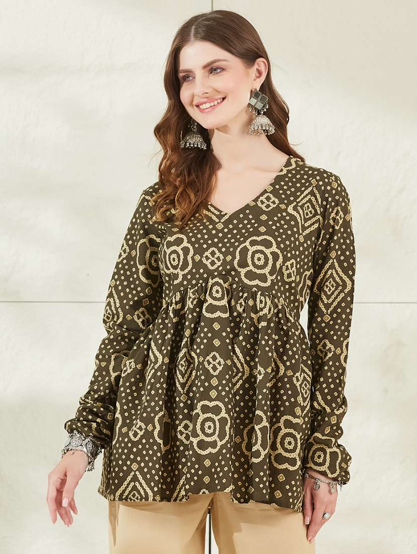 women printed v neck flared tunic - 22520997 -  Standard Image - 2