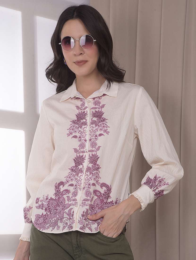 women printed collared regular shirt