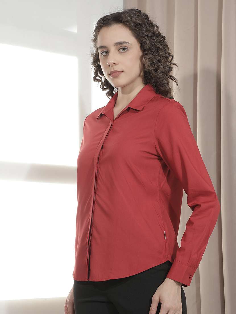 Women Solid Collared Regular Shirt - 22521068 -  Standard Image - 2