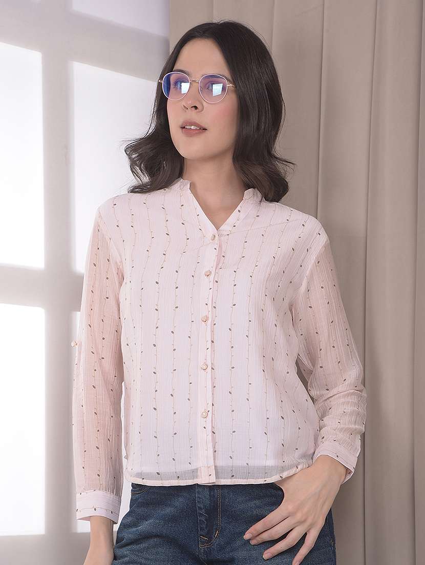 women printed mandarin neck regular top
