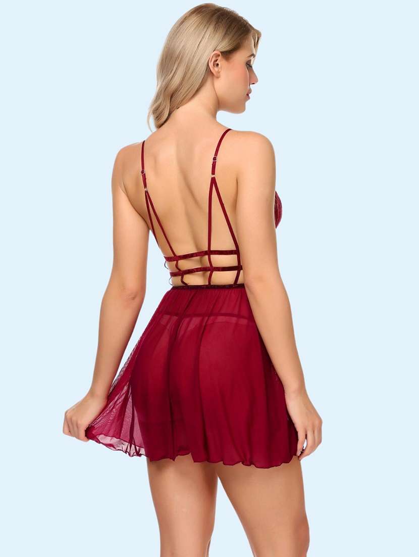 Women Self Design Shoulder Strap Babydoll Set - 22521205 -  Standard Image - 2