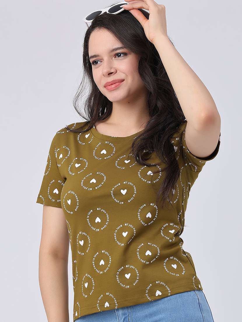 women printed round neck regular t-shirt