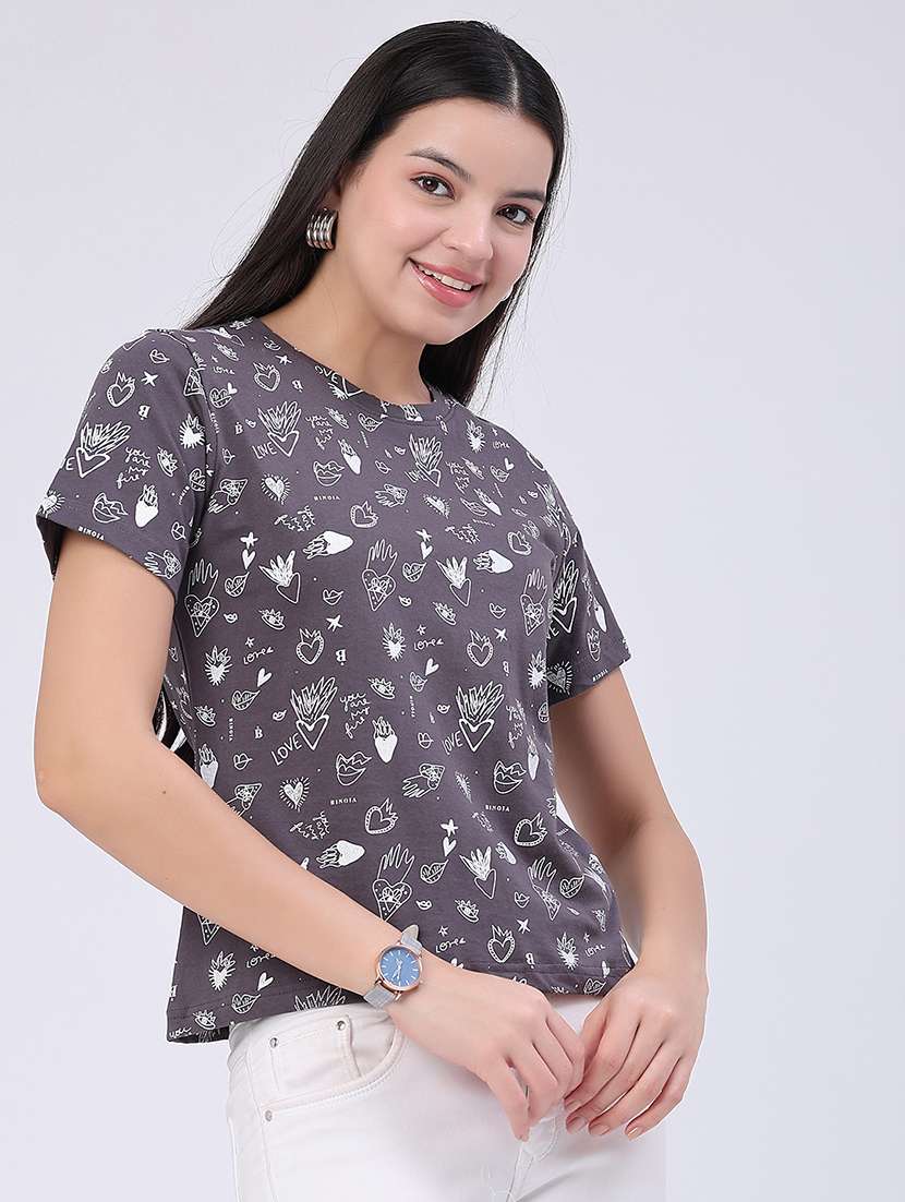 women printed round neck regular t-shirt - 22522427 -  Standard Image - 2