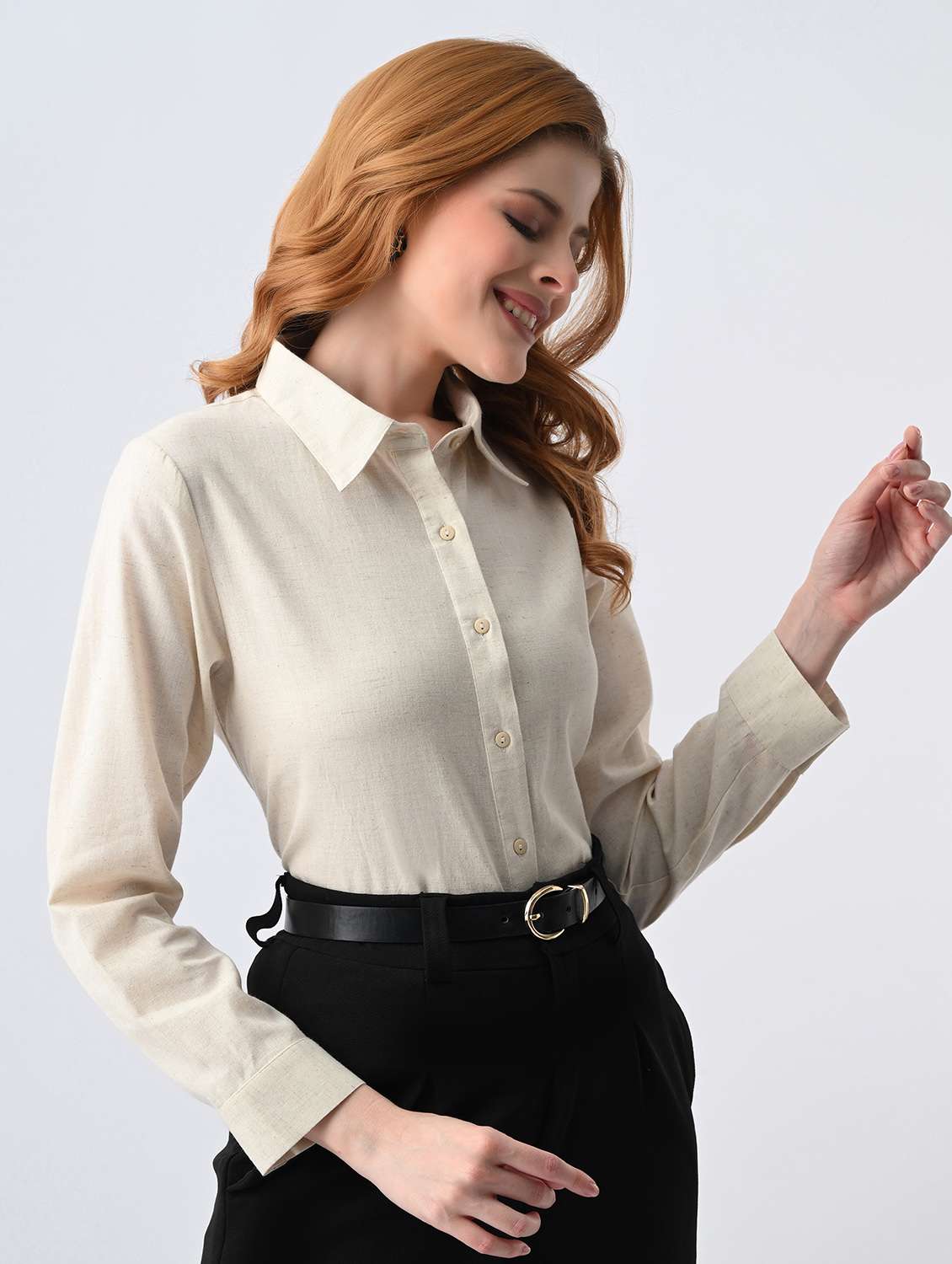 women solid collared formal shirt - 22522608 -  Standard Image - 2