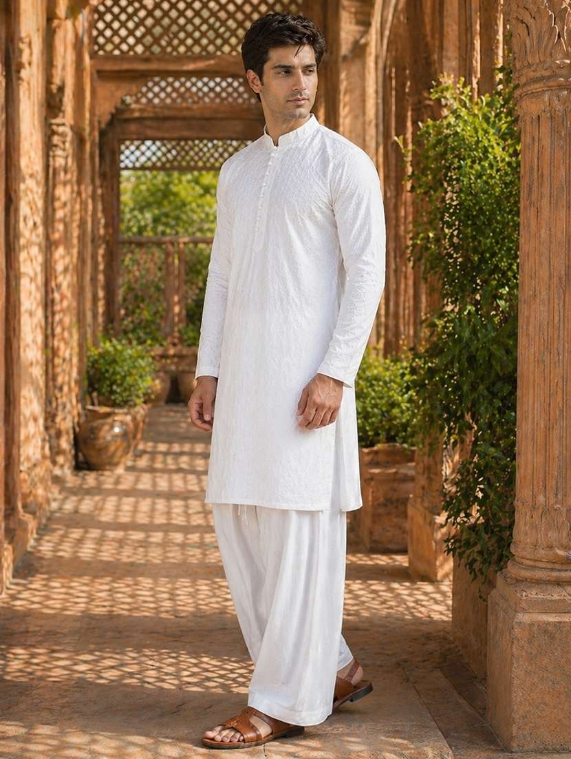 men embroidered mandarin neck kurta pyjama set - 22522634 -  Standard Image - 2