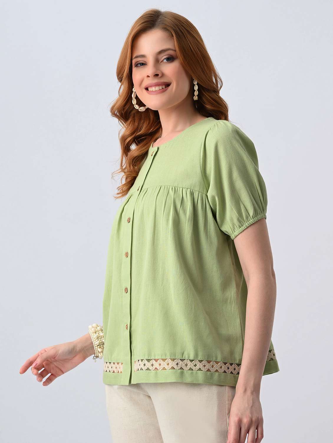 women solid round neck a-line top - 22522639 -  Standard Image - 2