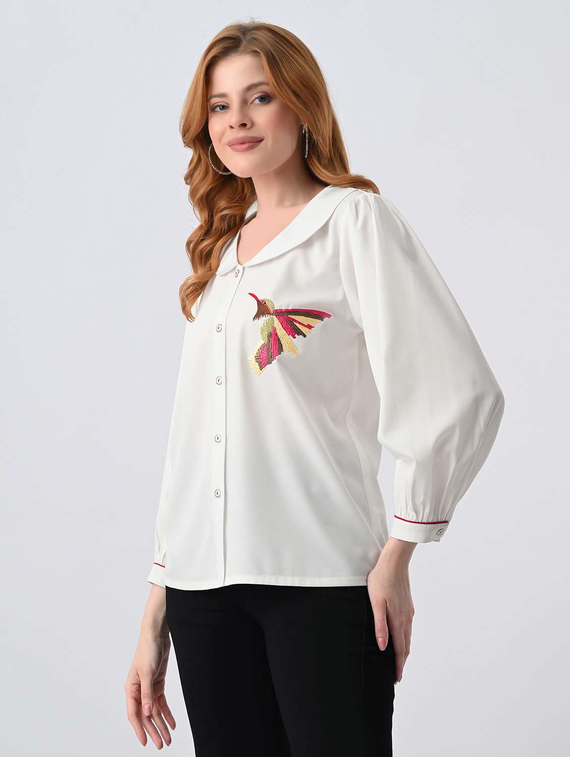 women embroidered peter pan neck regular top - 22522641 -  Standard Image - 2