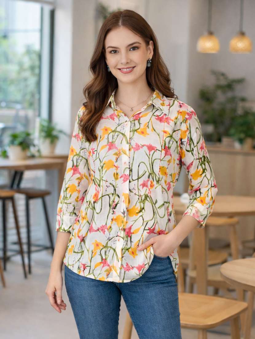women printed three quarter sleeve shirt - 22522644 -  Standard Image - 2