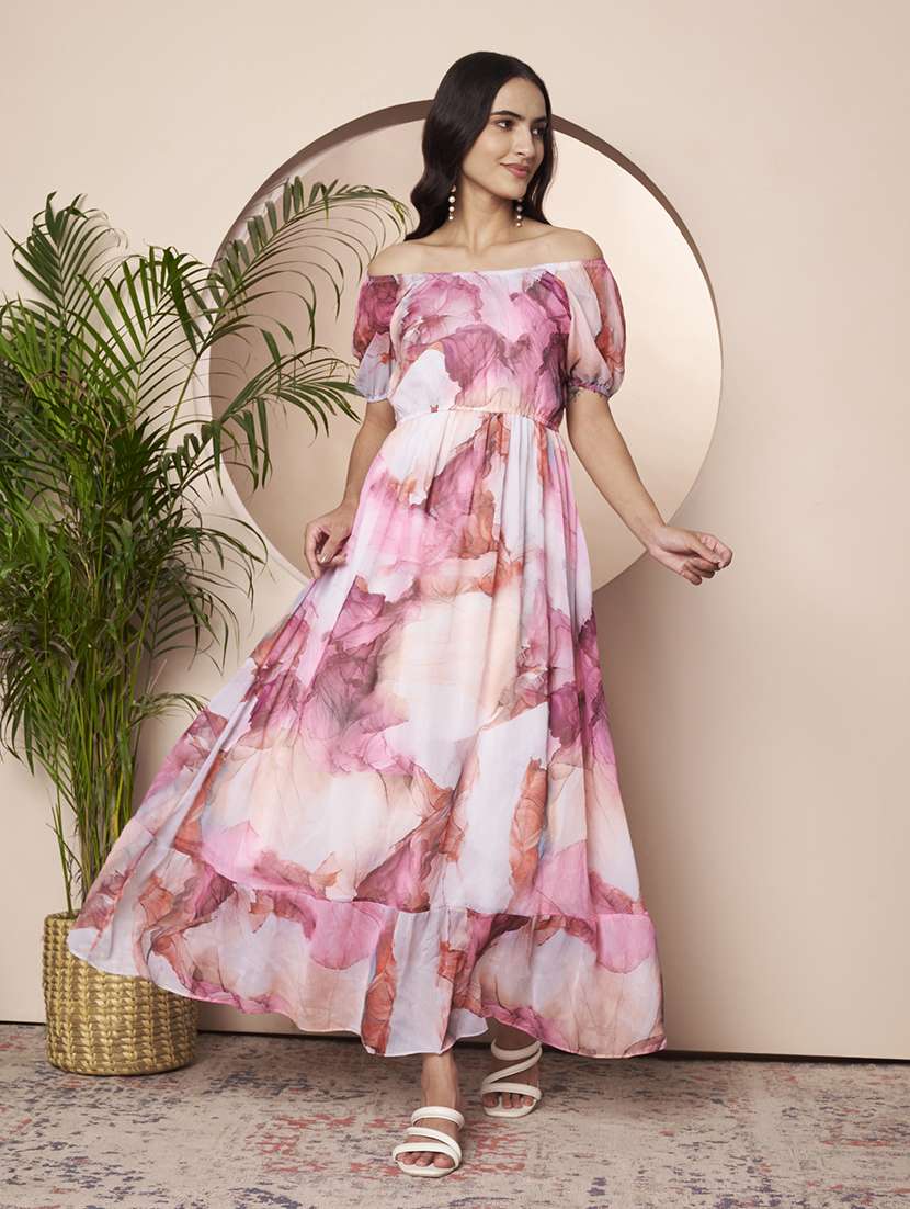 women printed round neck fit and flare dress - 22522653 -  Standard Image - 2