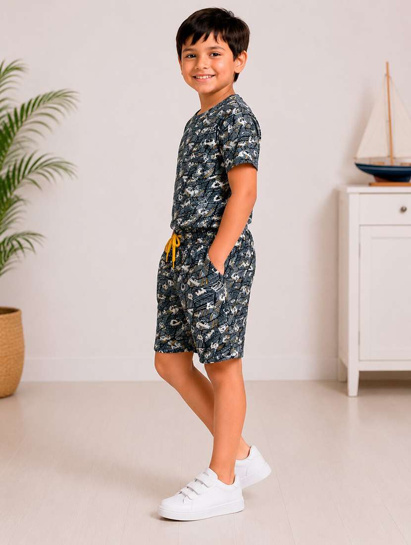 boys printed round neck t-shirt and shorts co-ord set - 22522695 -  Standard Image - 2