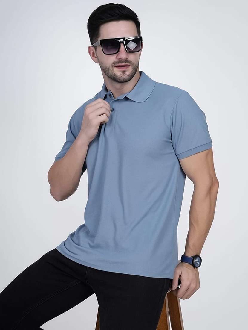 men solid short sleeves polo t-shirt