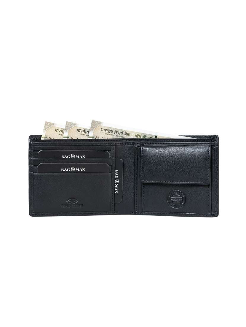 bagman black leather bi-fold wallet with snap closure and 4 card slots - 22522704 -  Standard Image - 2