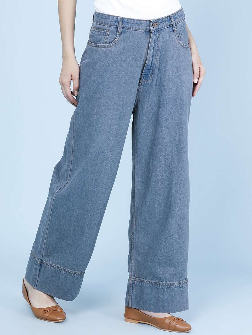 women solid high rise straight jeans