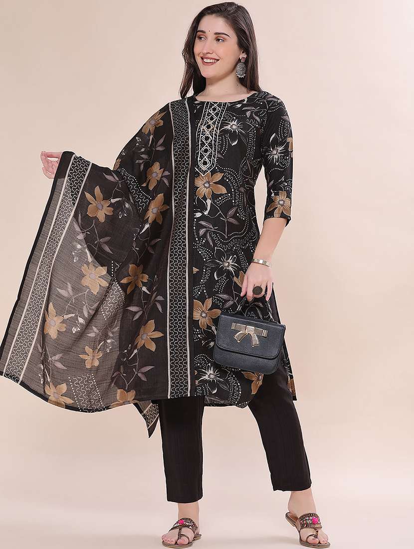 women printed three quarter sleeves kurta pant with dupatta set - 22524142 -  Standard Image - 2