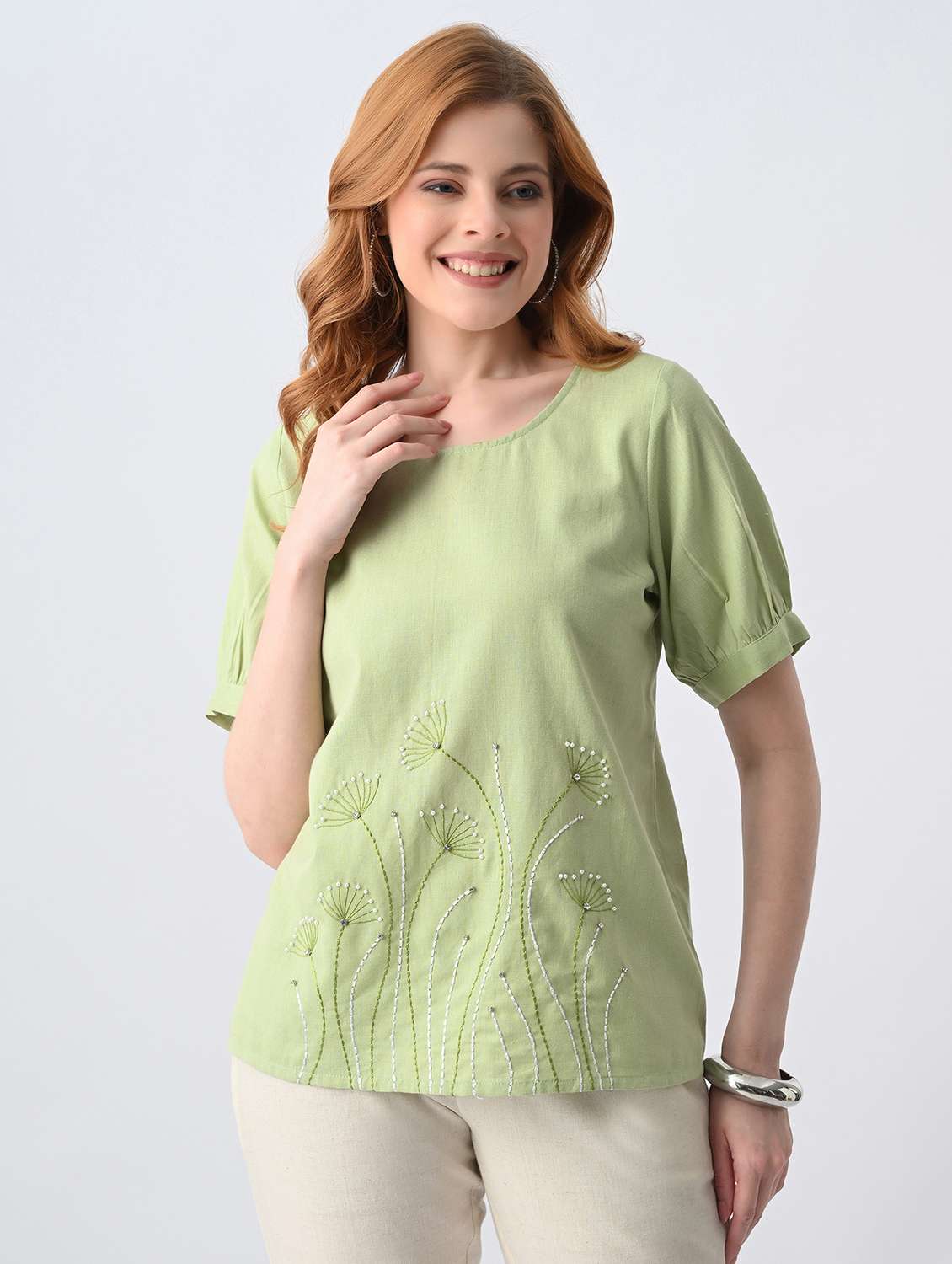 women embroidered round neck regular top