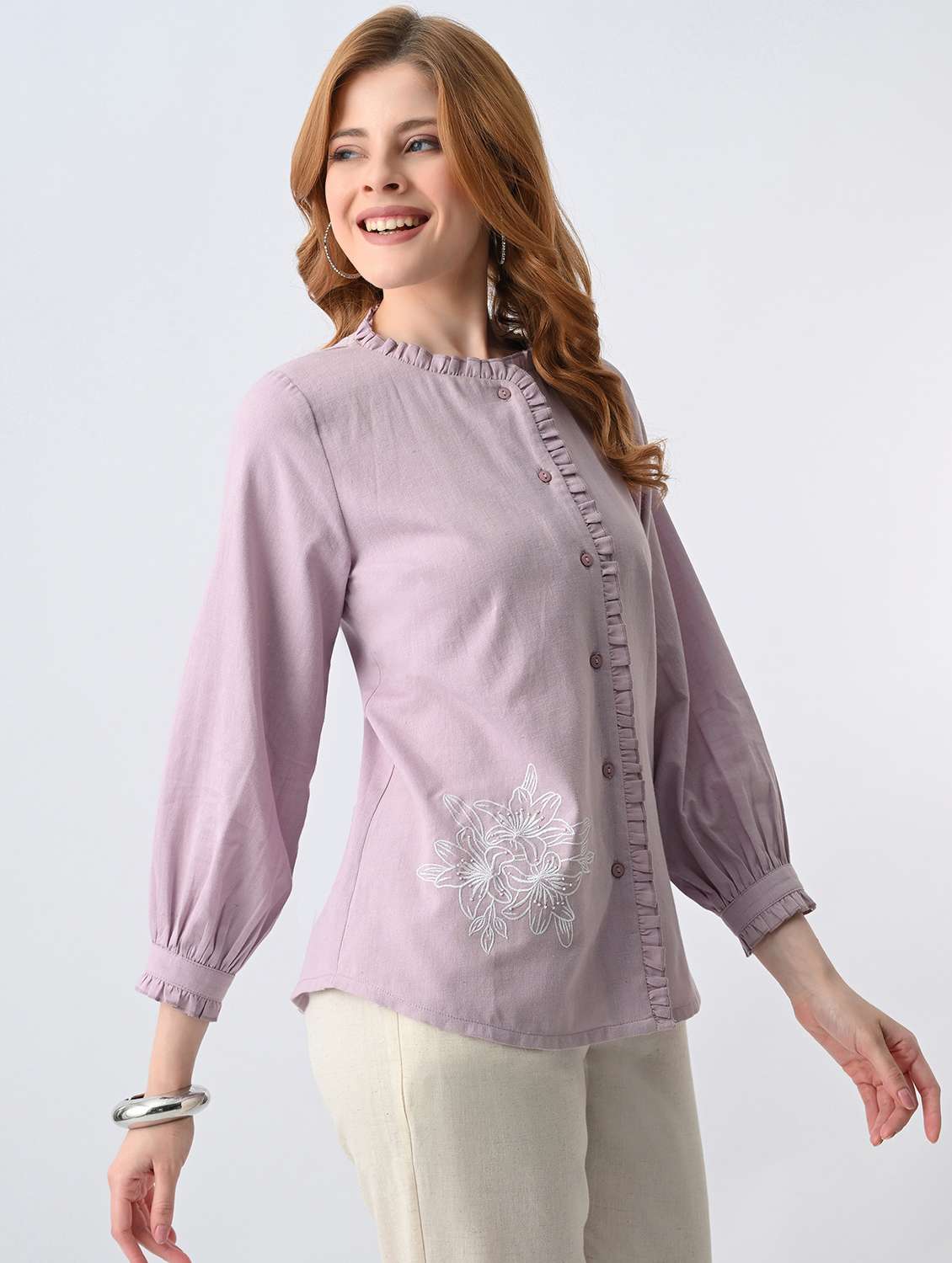 women embroidered round neck regular shirt - 22524289 -  Standard Image - 2