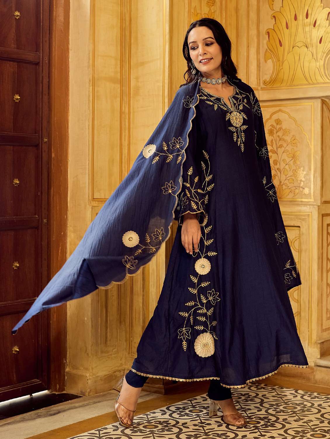 women embroidered three quarter sleeves kurta pant set with dupatta - 22524300 -  Standard Image - 2