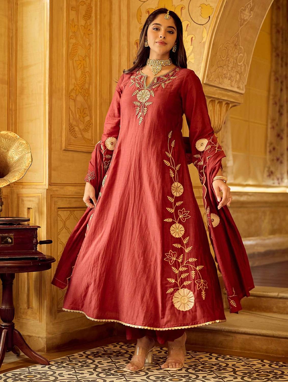 women embroidered long sleeve kurta pant with dupatta set - 22524461 -  Standard Image - 2