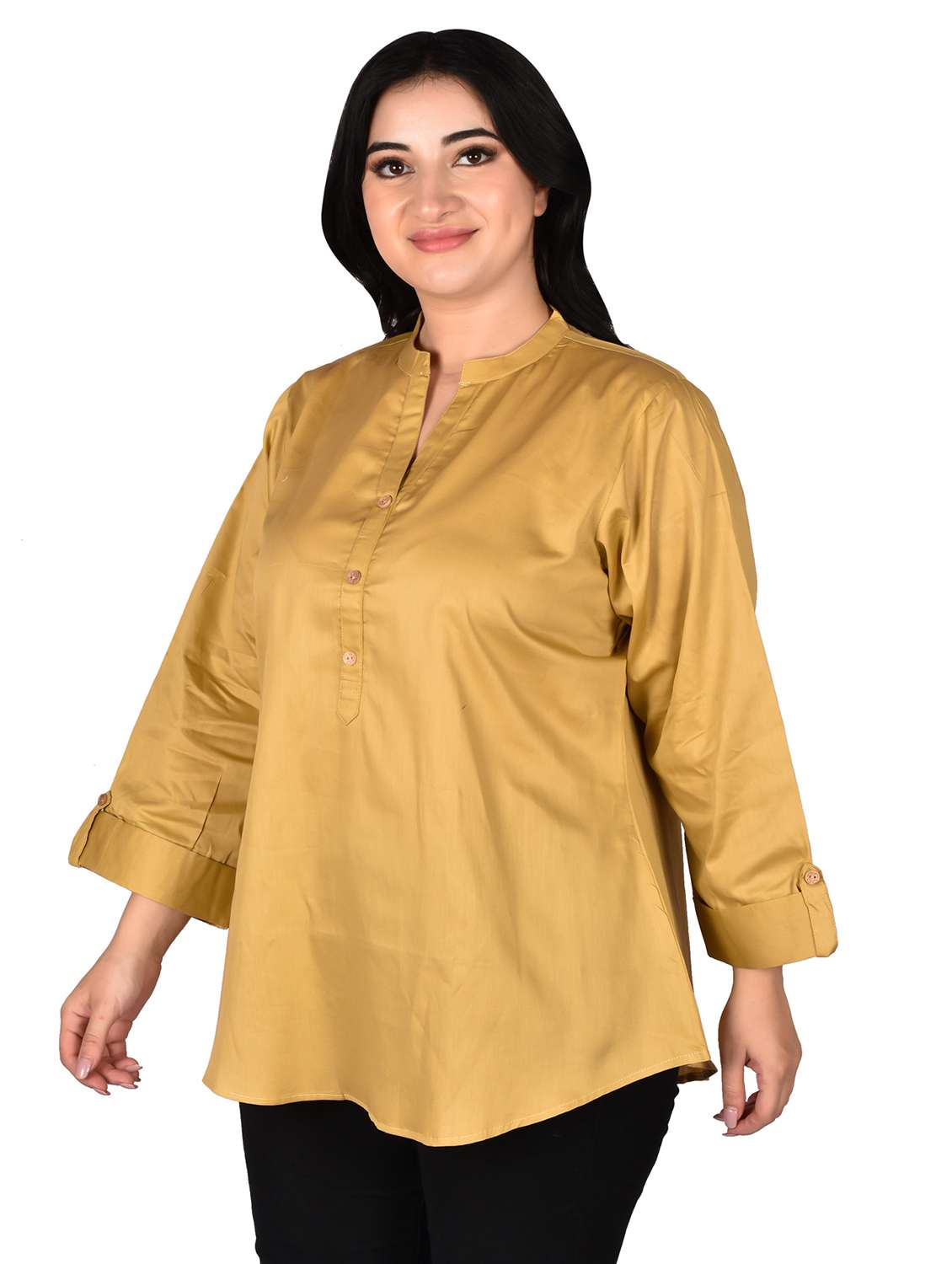 women solid mandarin neck regular top - 22524482 -  Standard Image - 2