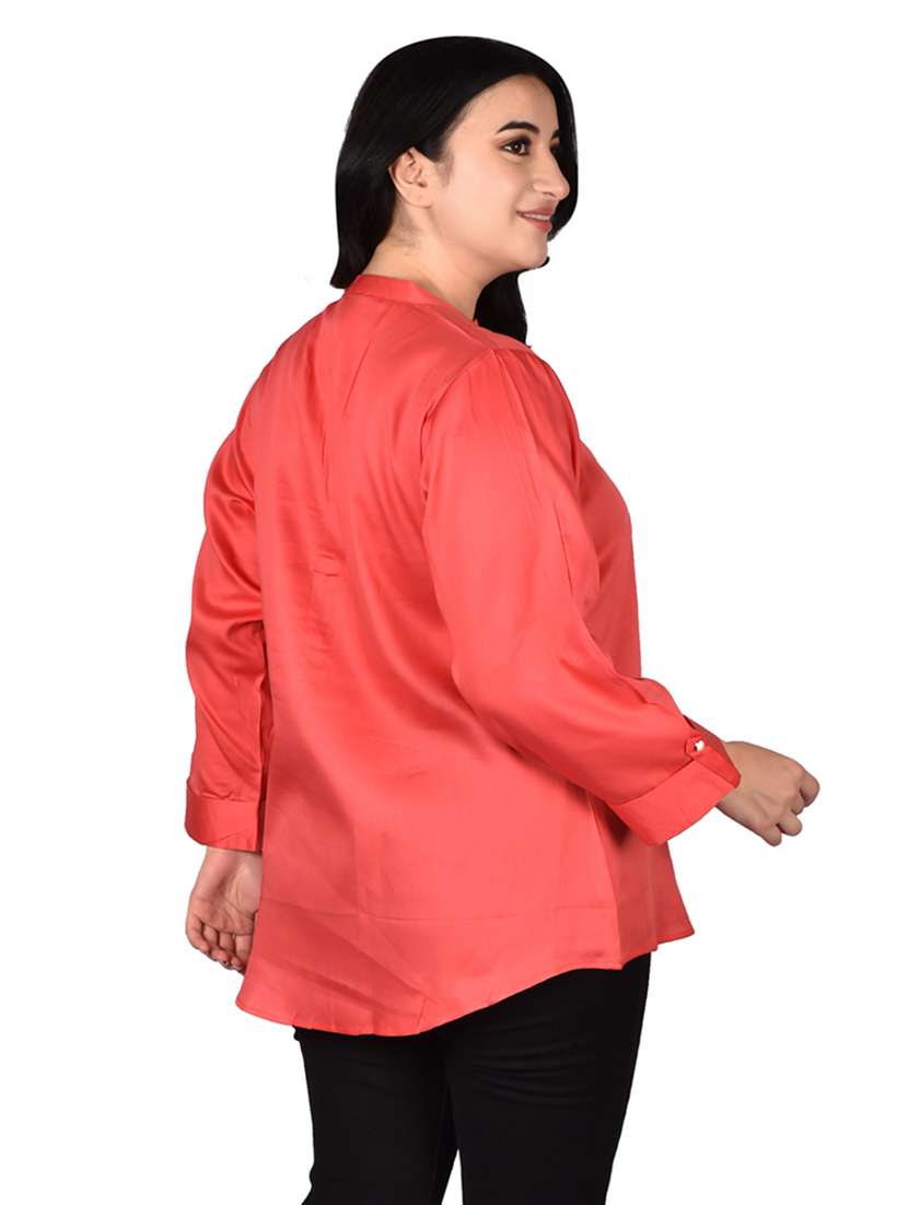 women solid mandarin neck regular top - 22524488 -  Standard Image - 2