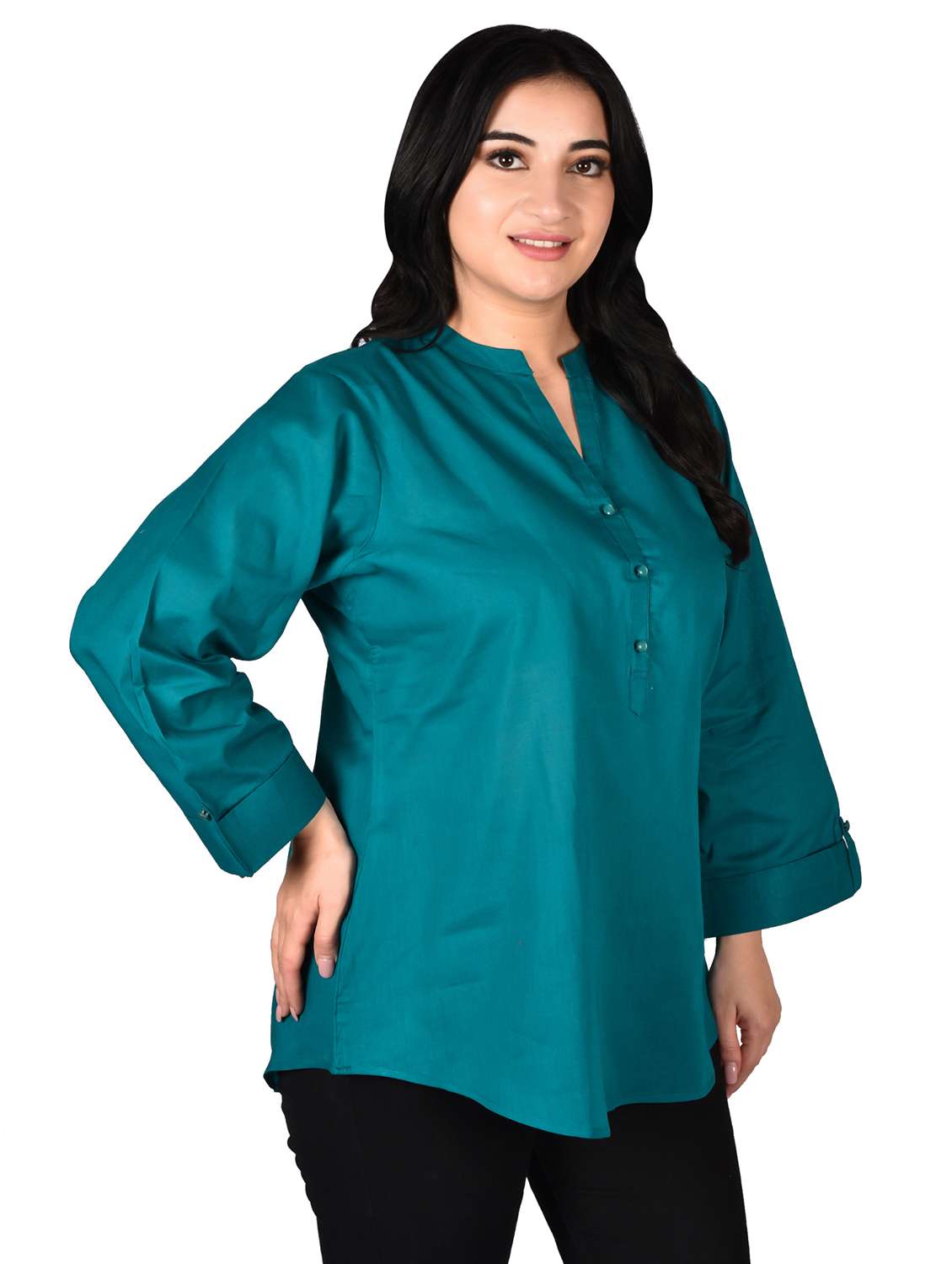 women solid mandarin neck regular top - 22524490 -  Standard Image - 2