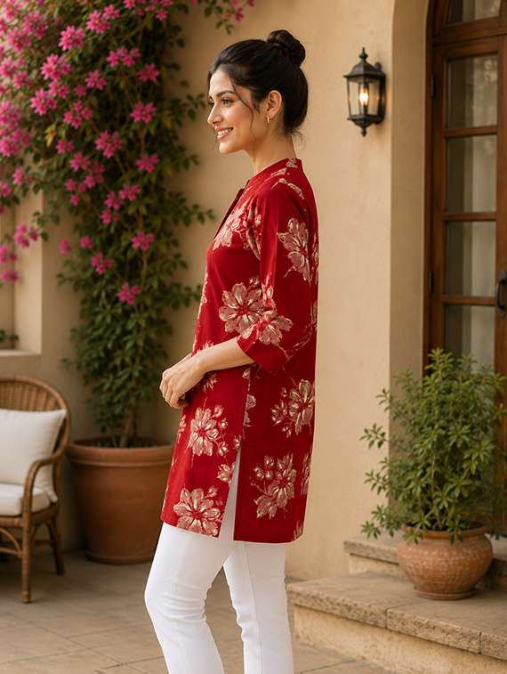 women printed three quarter sleeve straight kurti - 22524535 -  Standard Image - 2