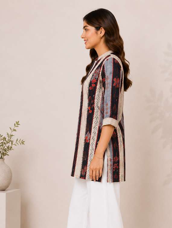 women printed three quarter sleeve straight kurti - 22524536 -  Standard Image - 2