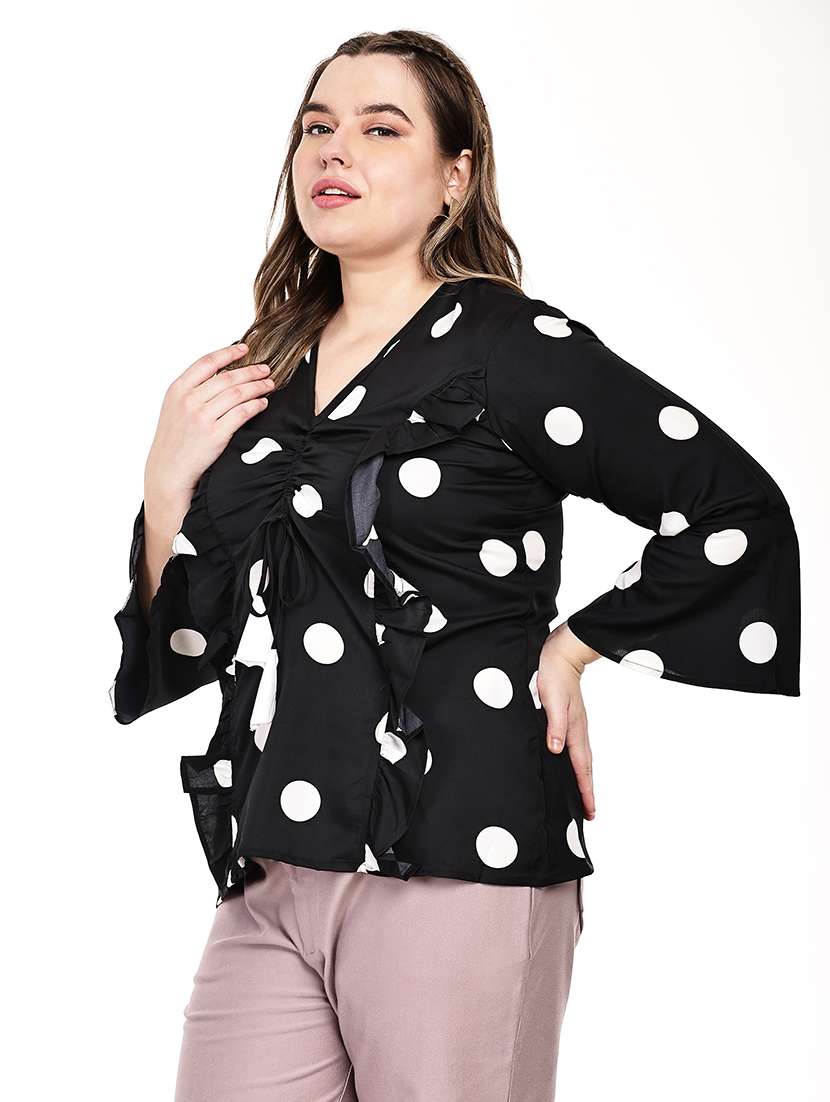women printed v neck ruffle top - 22526610 -  Standard Image - 2