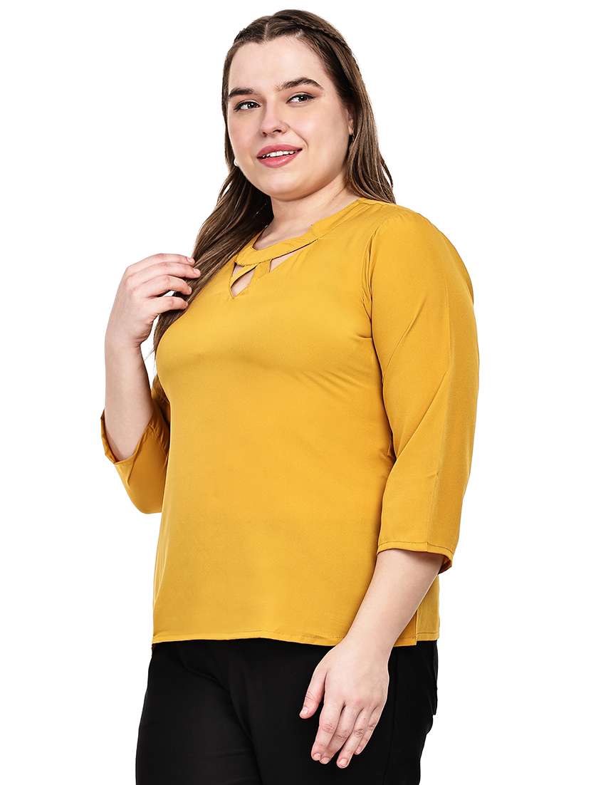 Yellow Crepe Solid Regular Fit Top With Criss-cross Neck - 22526626 -  Standard Image - 2