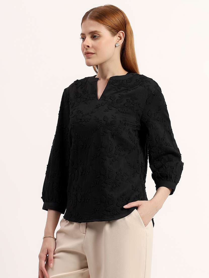 women embroidered mandarin neck regular top - 22526750 -  Standard Image - 2