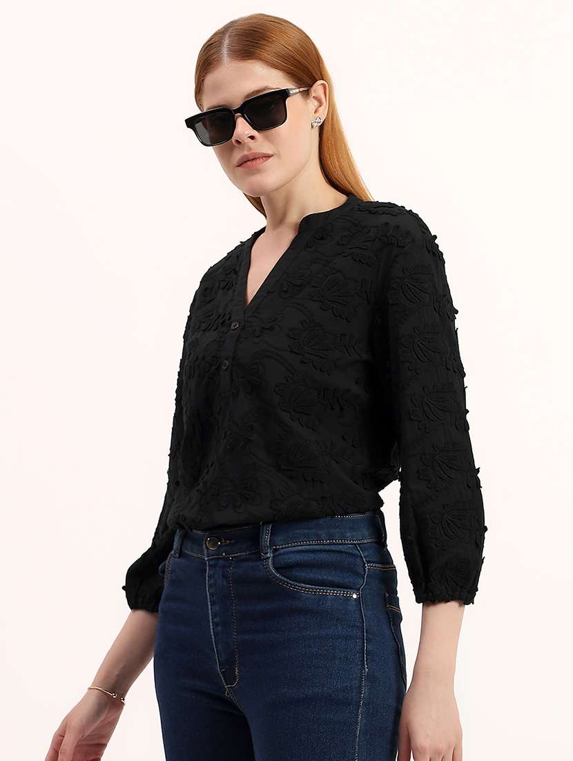women embroidered mandarin neck regular top - 22526751 -  Standard Image - 2